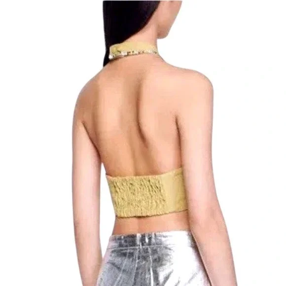 Sandro Avedis Rhinestone Halter Crop Top Tilleul Lime Green Size 2 NEW - Picture 2 of 8
